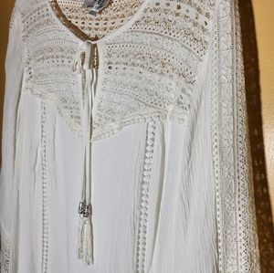Women's Bohemian White Gauze and Lace Long Sleeve Dress Size 20W